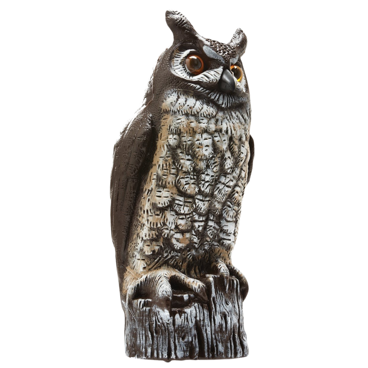 Realistic molded plastic owl decoy on faux wood base for garden pest control in Lawn & Garden collections under $50