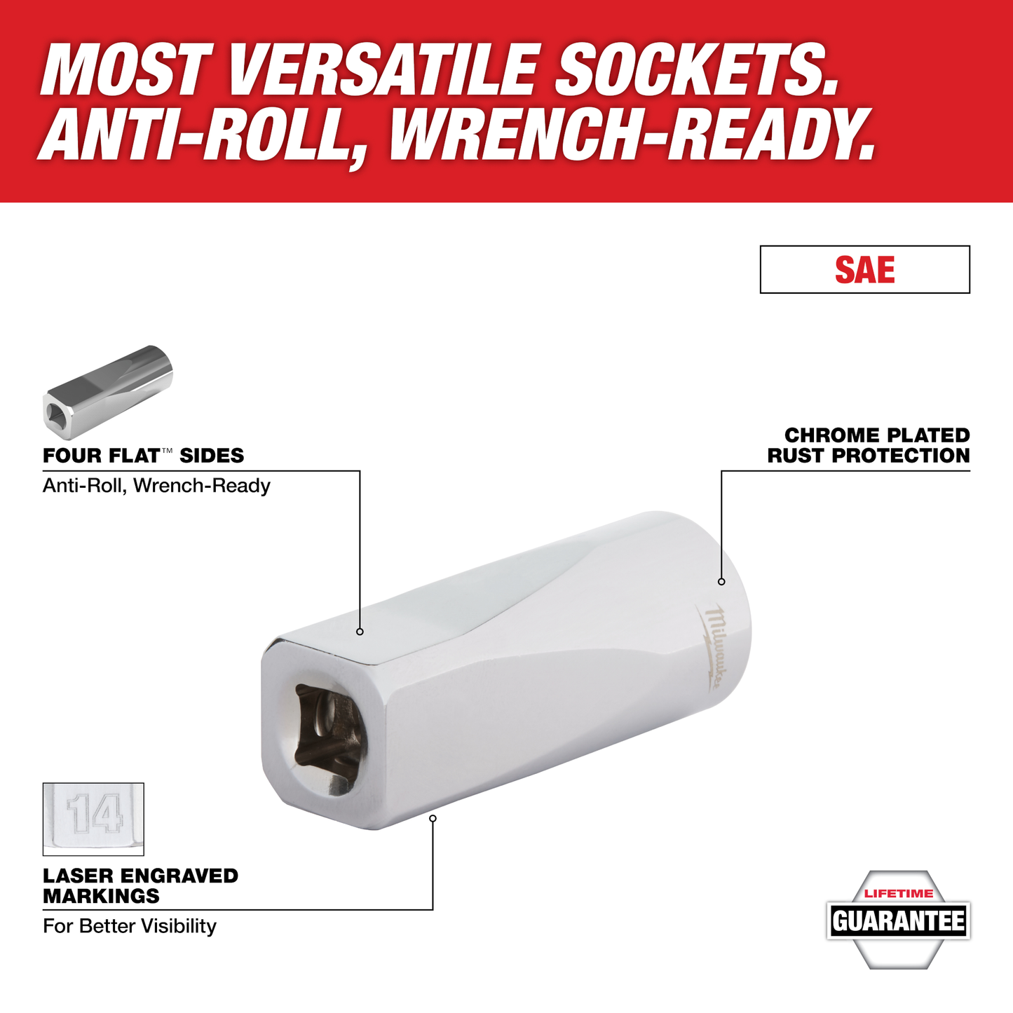 Chrome-plated 7/32 inch 6-point socket with anti-roll FOUR FLAT sides and laser-engraved markings in hand tools collection