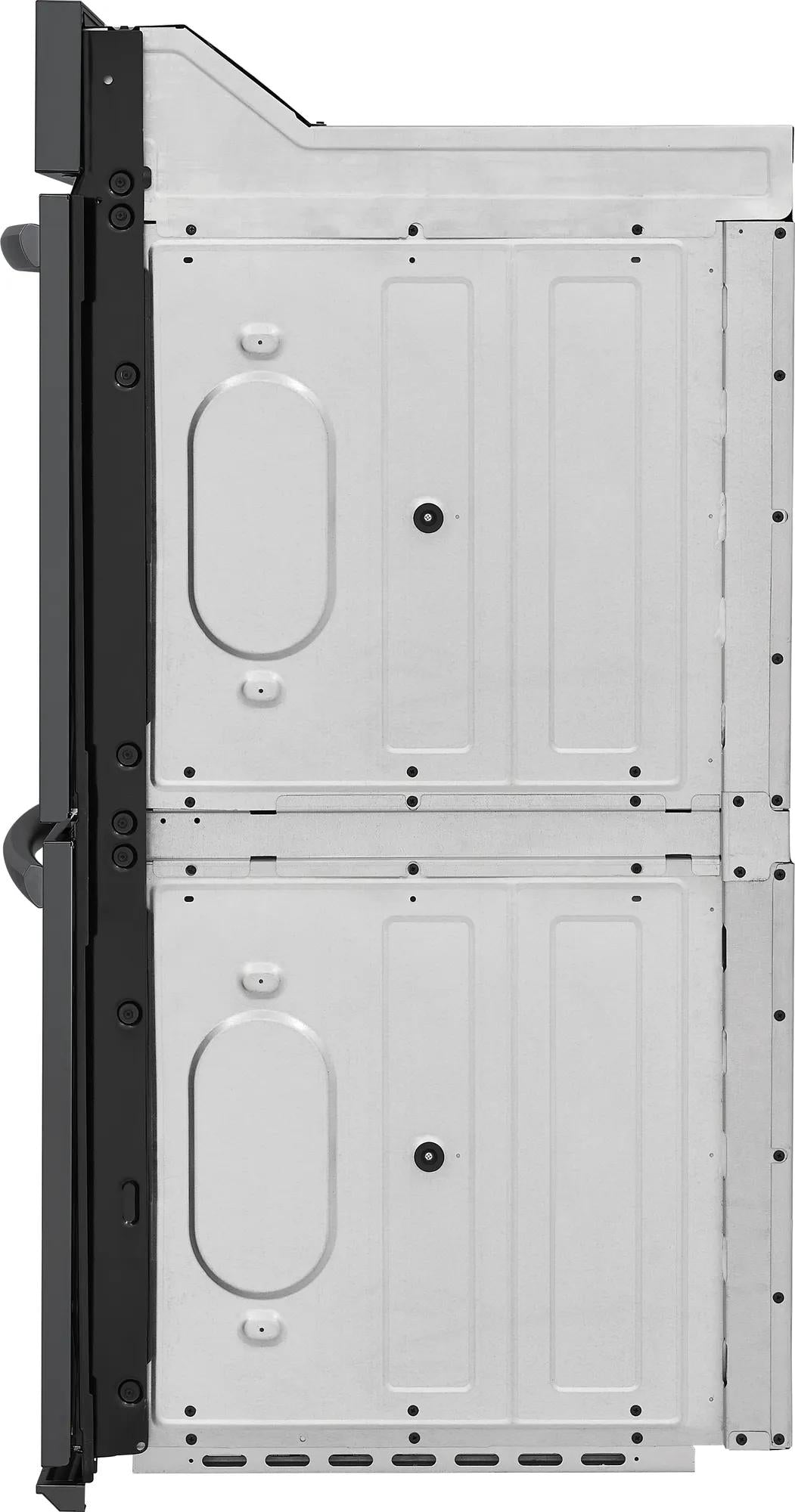 Side view of stainless steel double electric wall oven from the Double Wall Ovens and Appliances collections