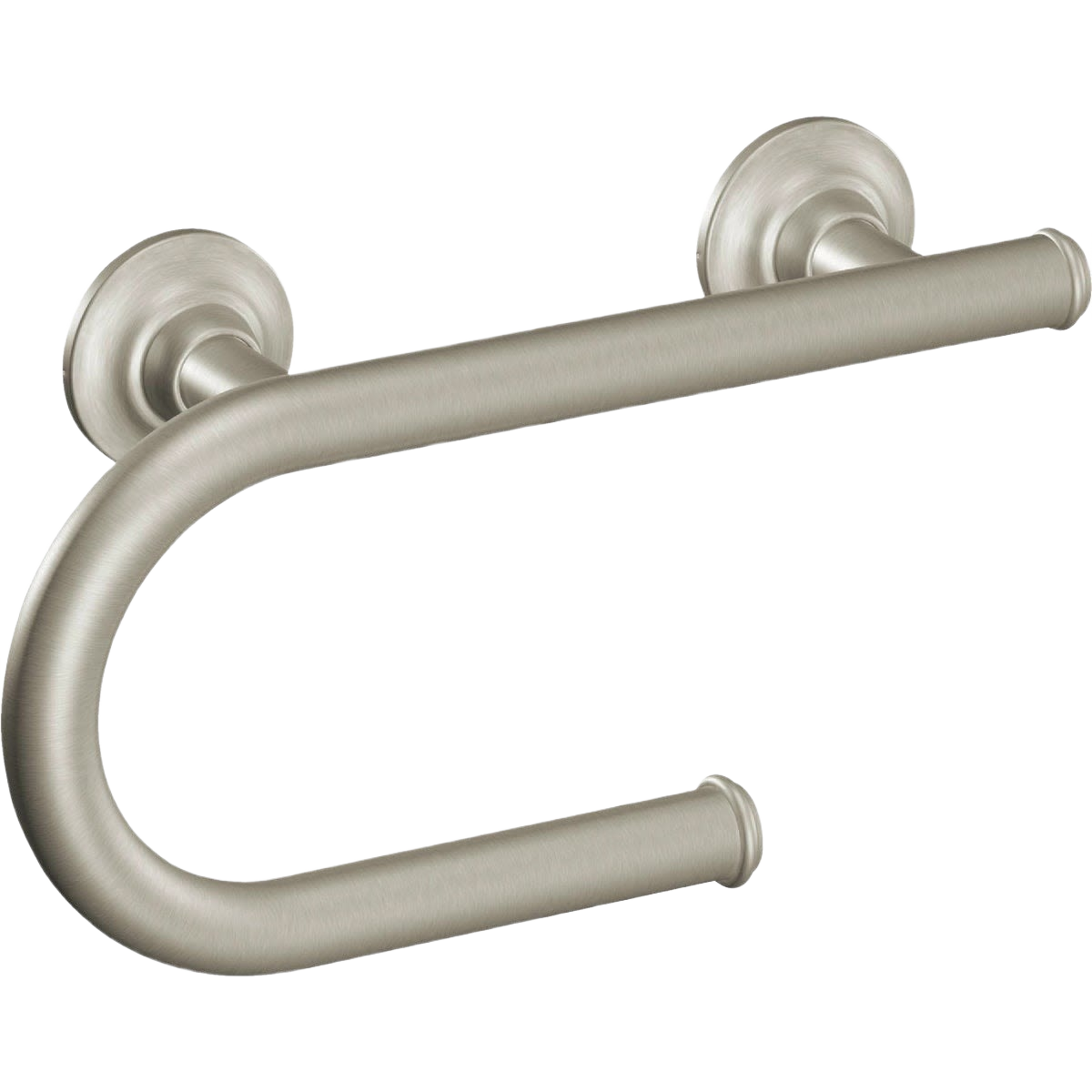 Brushed nickel grab bar with integrated toilet paper holder for bathroom safety and home improvement projects