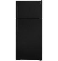 Black top-freezer refrigerator with simple handles, designed for kitchen and appliances collection use