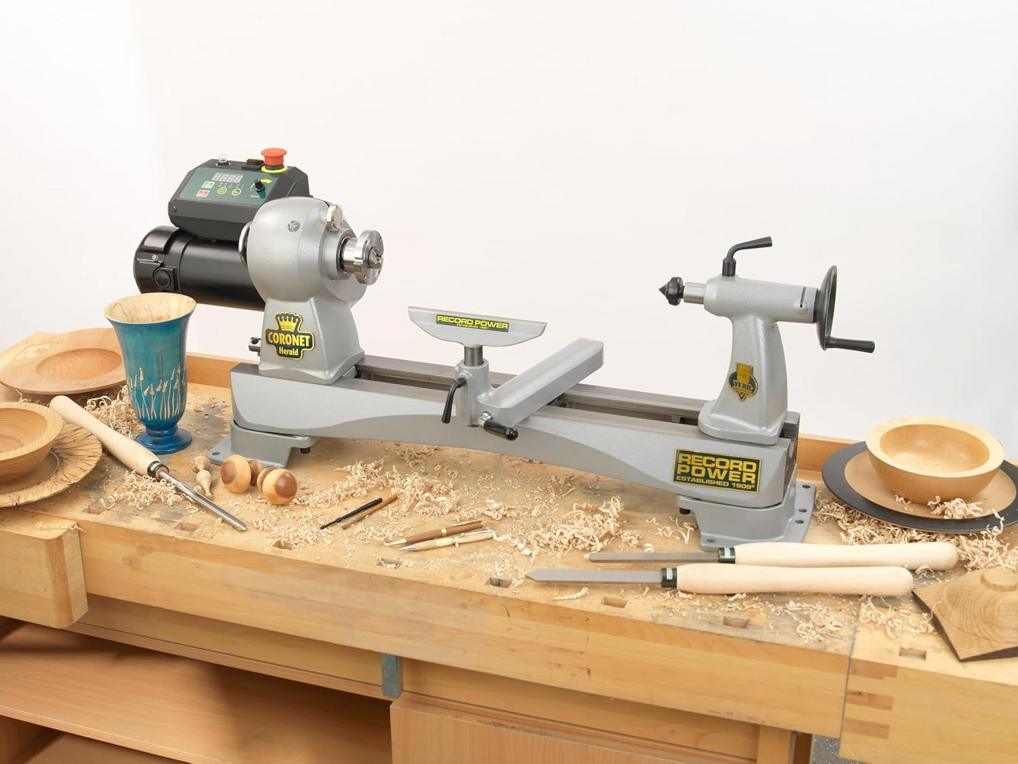 Record Power Coronet Herald 14" Heavy-Duty Swivel-Head Cast Iron Variable Speed Lathe