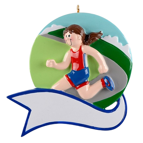 Girl jogging in red and blue outfit on winding road ornament for Christmas Ornaments & Tree Decorations under $50 collection