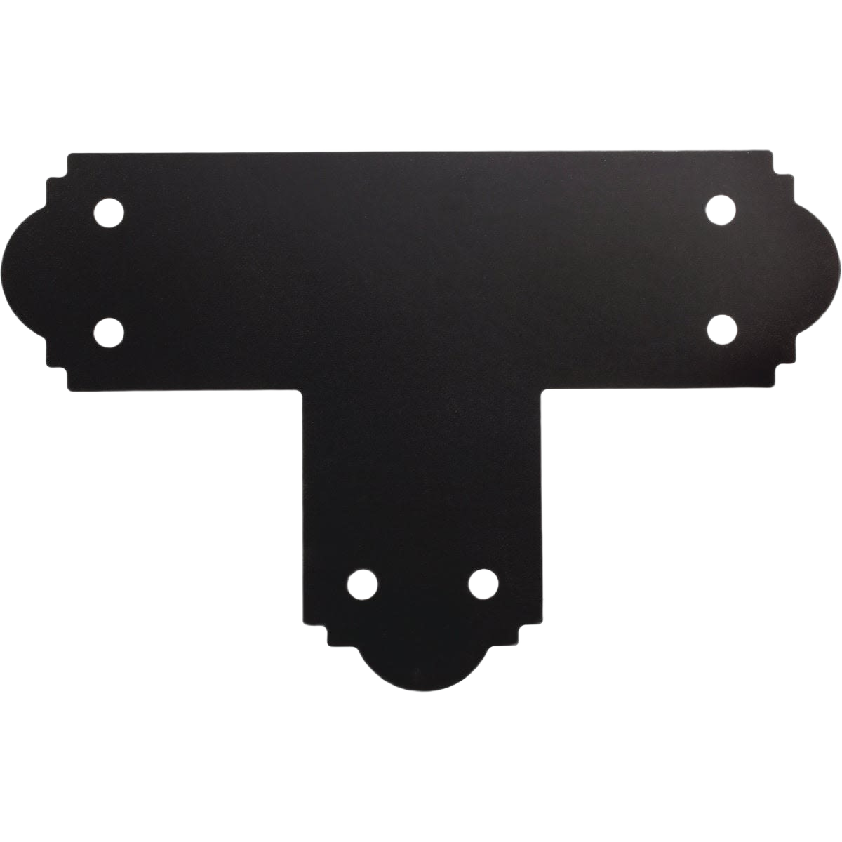 Flat black steel T strap tie with six screw holes for reinforcing outdoor wood structures in Lumber & Building Materials collection