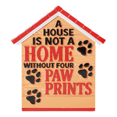 House-shaped ornament with red roof and black paw prints, Christmas tree decoration under $50