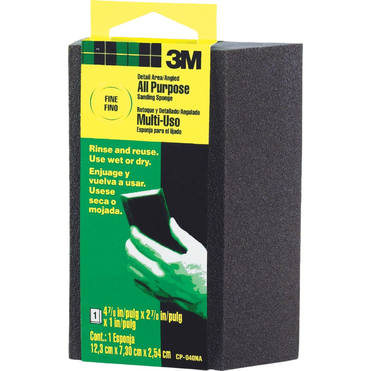 3M fine sanding sponge with angled edges for detail work, reusable wet or dry, in paint and home improvement tools