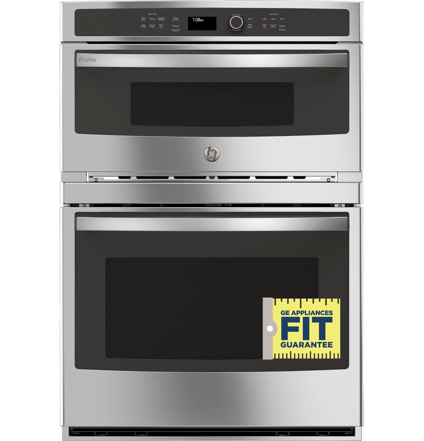 Front view of stainless steel built-in combination convection microwave and wall oven from kitchen appliances collection