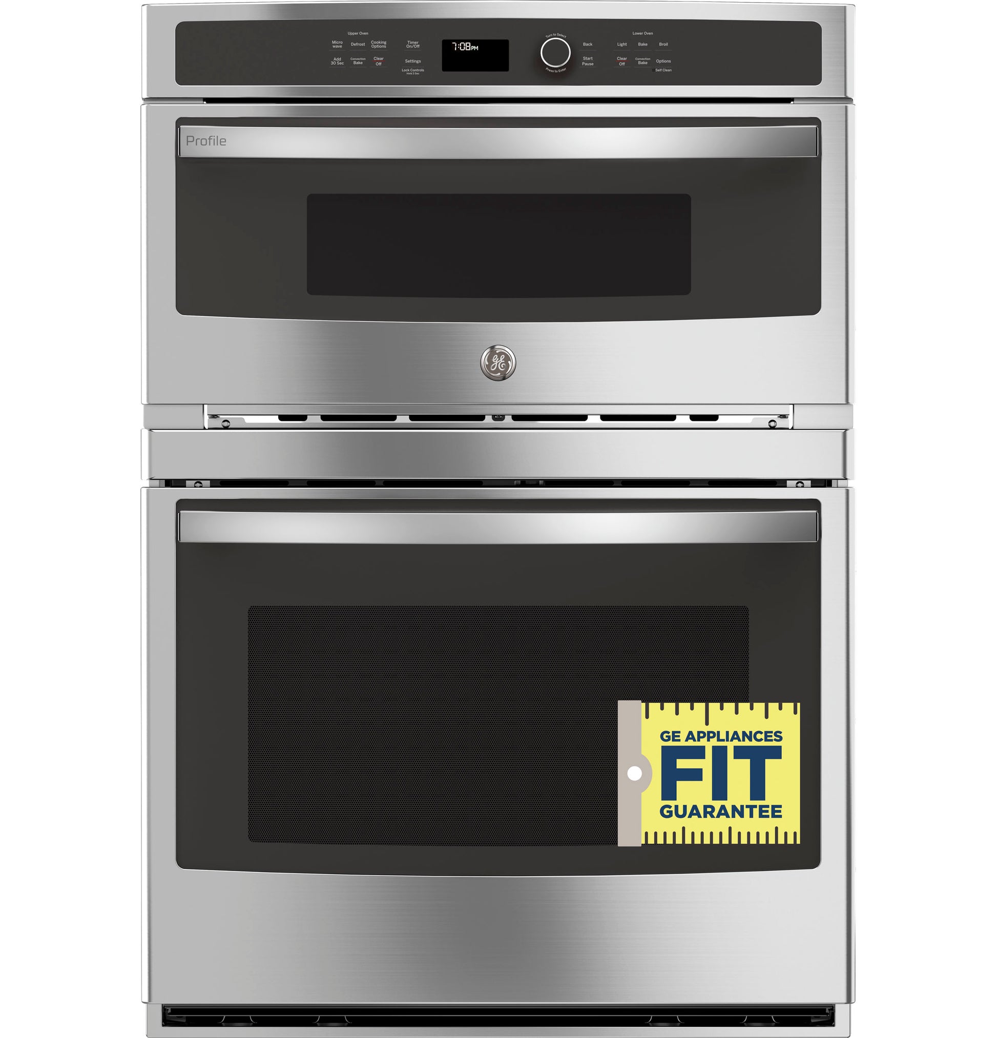 Front view of stainless steel built-in combination convection microwave and wall oven from kitchen appliances collection