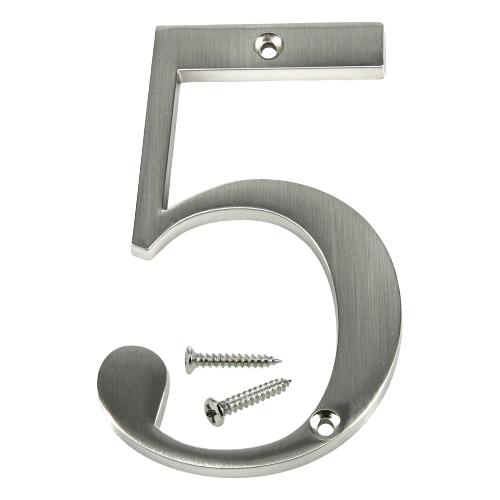 Nickel finish flush mount house number 5 with two mounting screws for home improvement hardware use under $50