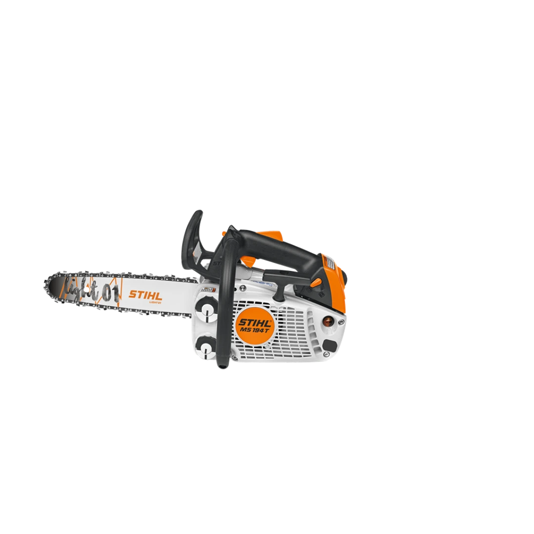 Orange and white STIHL gas-powered chainsaw with ergonomic handle designed for tools and home improvement tasks