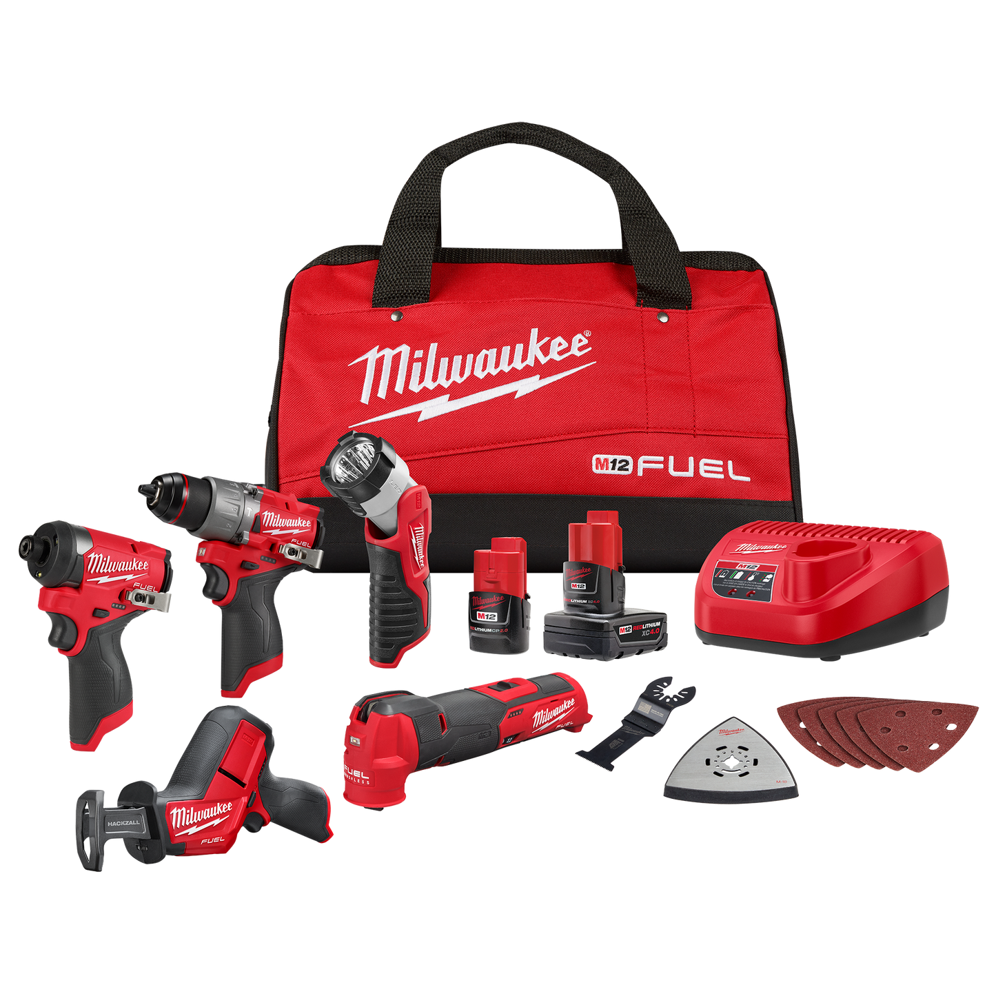 Milwaukee M12 FUEL Lithium-Ion Brushless Cordless Combo Kit (5-Tool) w/2 Batteries and Bag