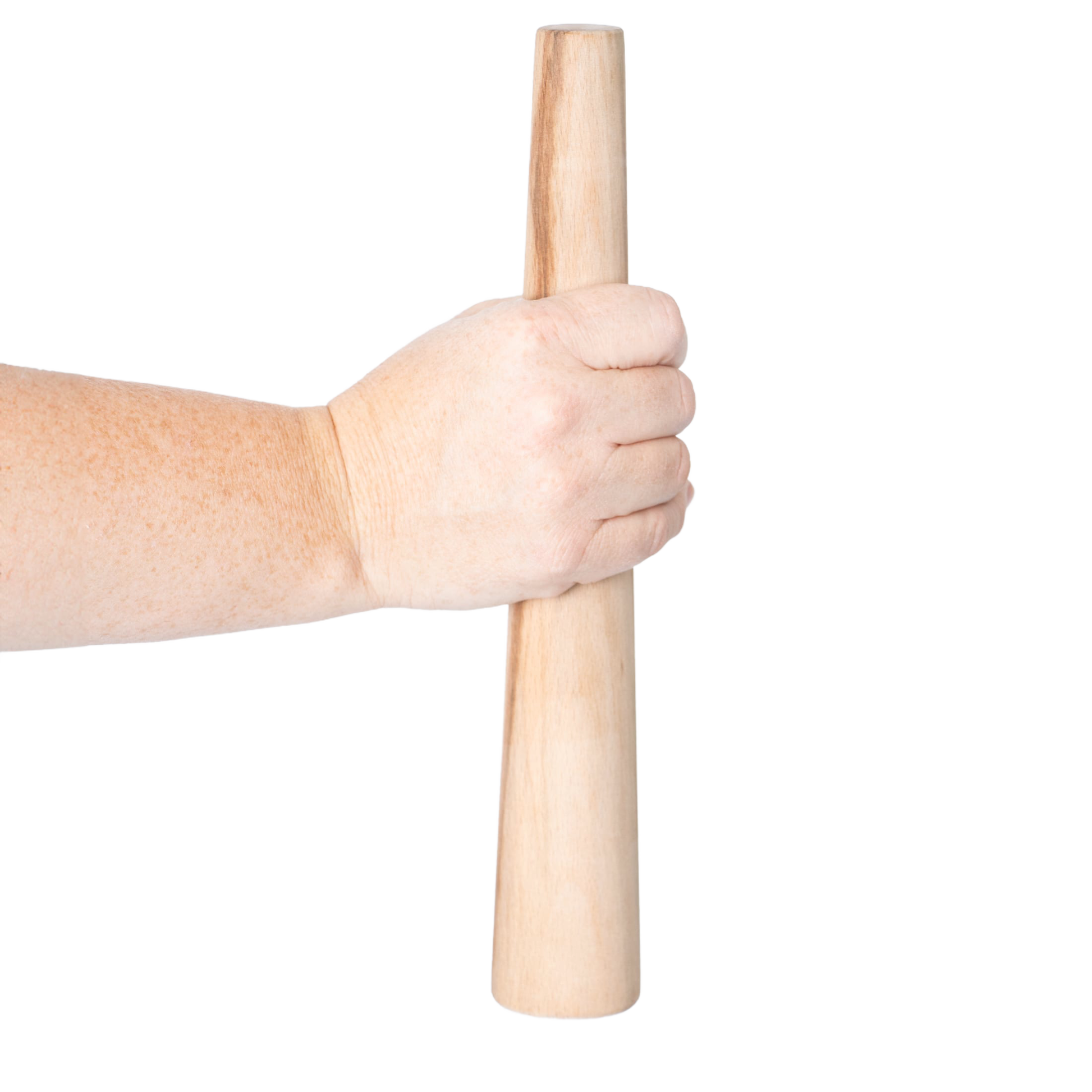 Hand gripping smooth light wooden dual-sided stomper tool for kitchenware use in home under $50 collections