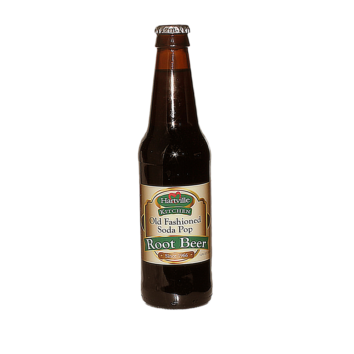 Hartville Kitchen old fashioned root beer soda in a 12 oz brown glass bottle, classic soda pop under $50 collection