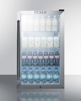 counter height 19-inch beverage center with black cabinet and stainless steel trimmed glass door for kitchen appliances