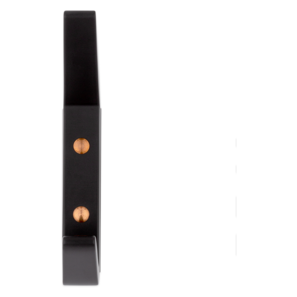 Matte black geometric reed hook with copper-toned screws for closet organization and storage under $50 home improvement tools