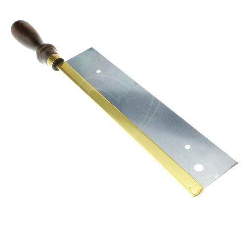 Hand tool with wooden handle and long metal blade designed for detailed woodworking and guitar fret cutting tasks