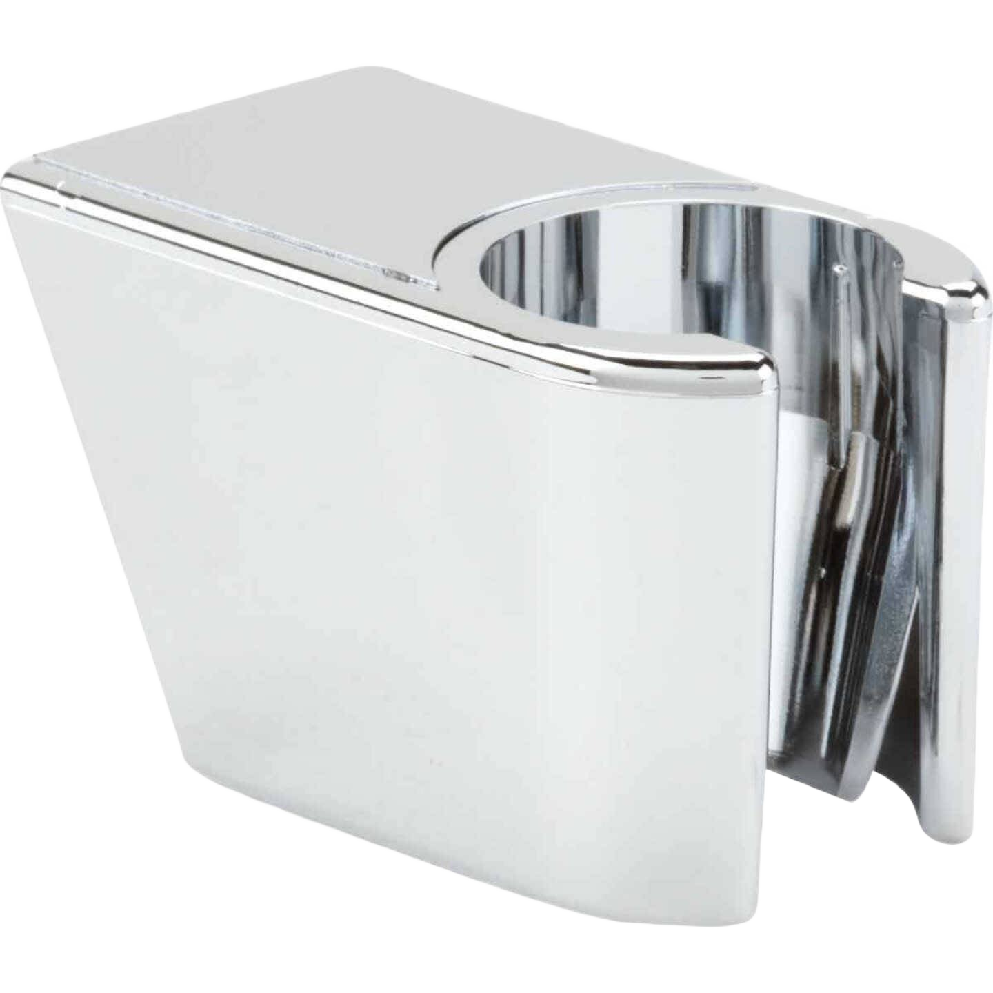 Compact chrome shower wall mount bracket with sleek polished finish for secure fixture attachment in home improvement projects