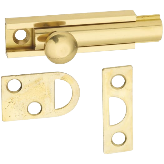 Polished brass door surface bolt with mounting plates for secure locking in door accessories under $50 collection