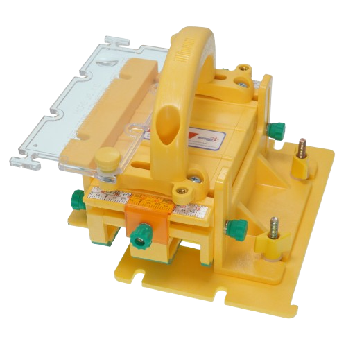 Yellow woodworking push block with adjustable parts for enhanced safety and control in saw accessories collection