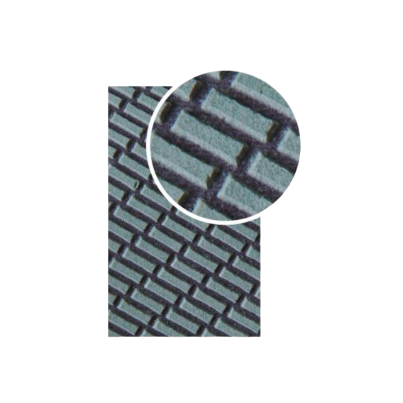 Close-up of textured abrasive surface with brick pattern in dark gray for tool sharpening and home improvement use