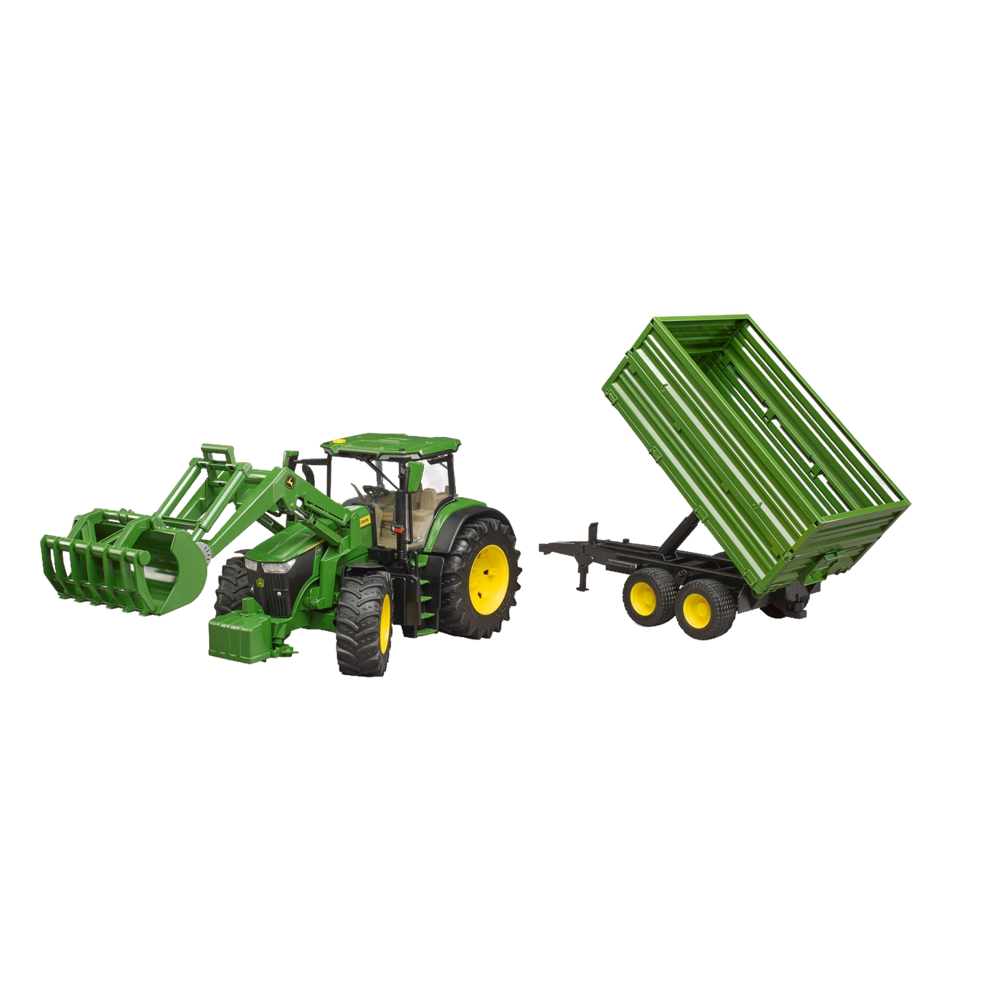 Green toy tractor with front loader and tipping trailer in Vehicles & Remote Controlled Toys and Bruder Toys collections