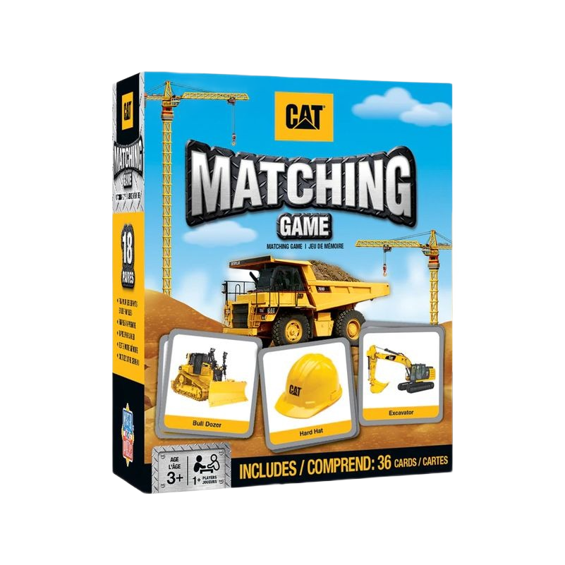 Travel-size Caterpillar matching card game with 18 pairs featuring construction vehicles in Toys & Games collection under $50