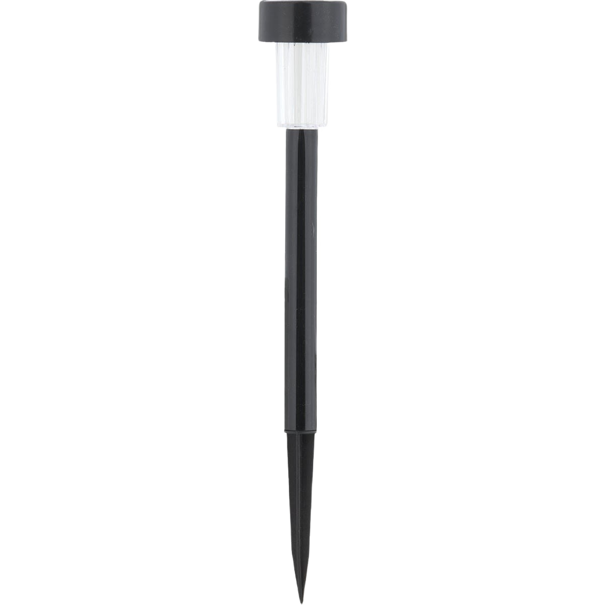 Black metal mini solar path light with bright white LED and durable plastic lens for outdoor lighting and lawn care collections