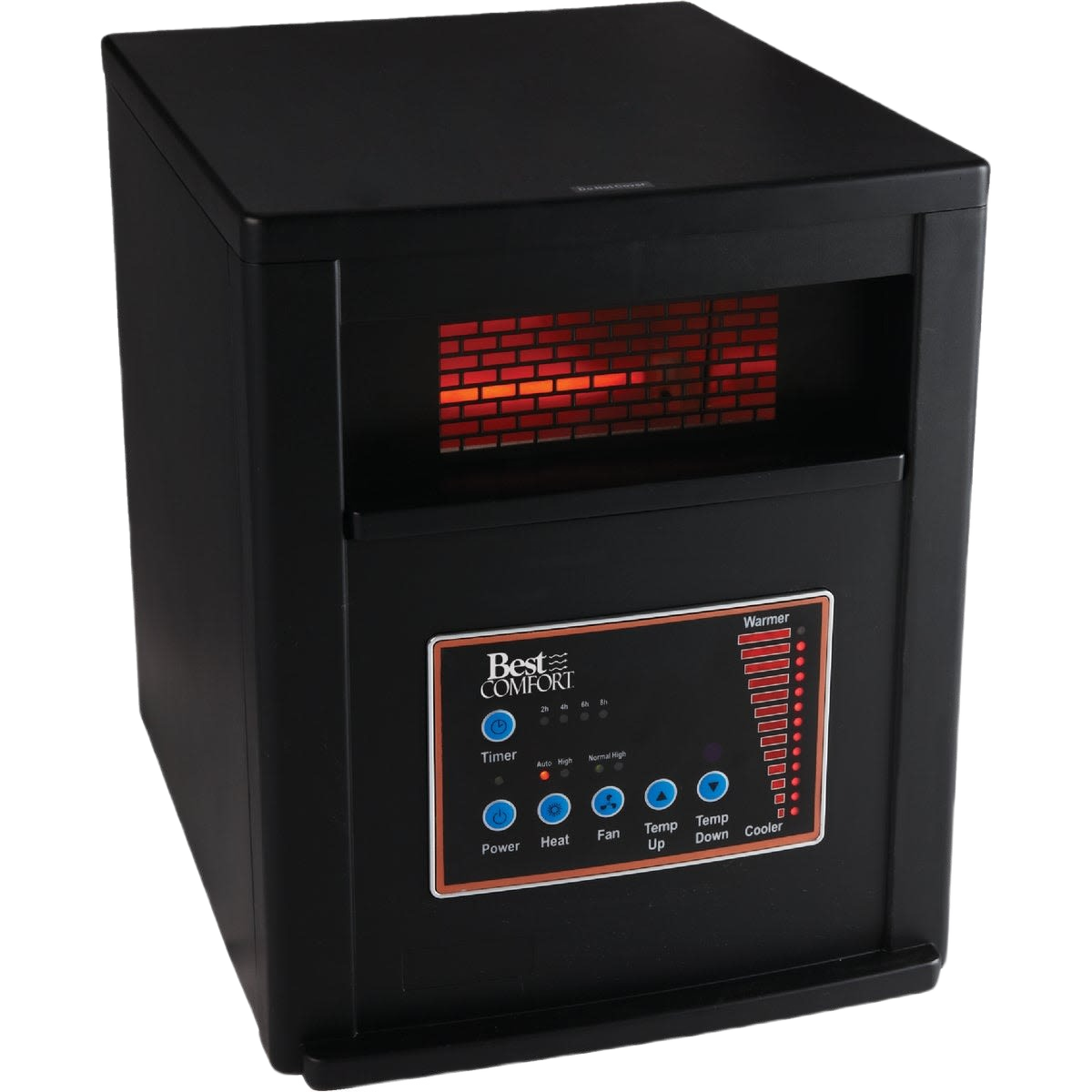 Black quartz infrared heater with digital control panel and warming indicator in home improvement tools collection