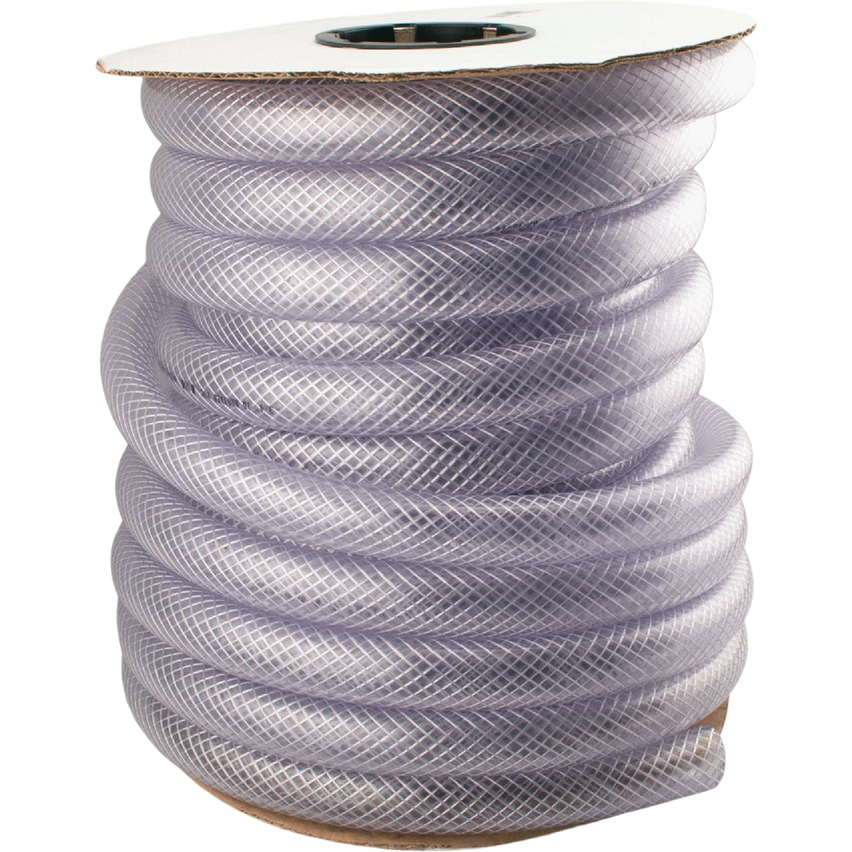 Bulk spool of braided PVC tubing with reinforced vinyl construction for plumbing parts and home improvement projects