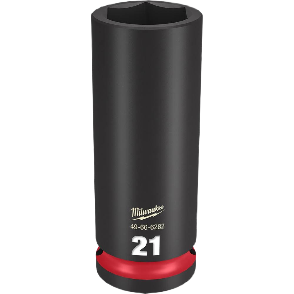 Black impact socket with red accent and white size marking for hand tools and woodworking collections
