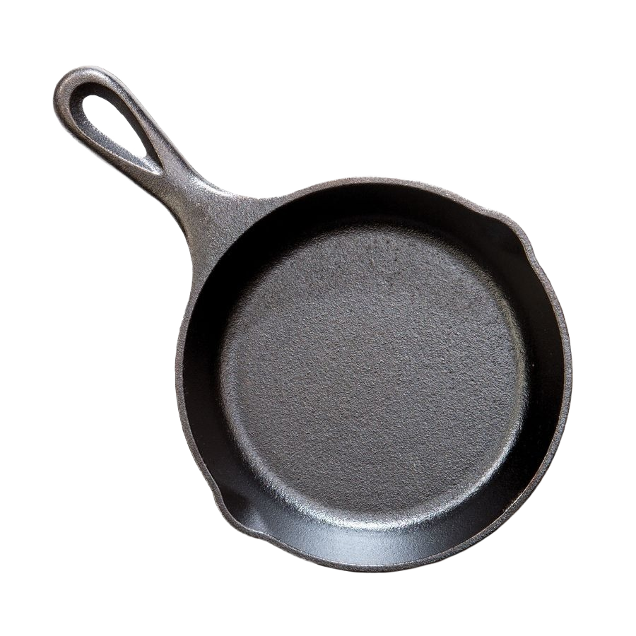 Black 5-inch heat treated mini cast iron skillet with smooth cooking surface and loop handle for home improvement use