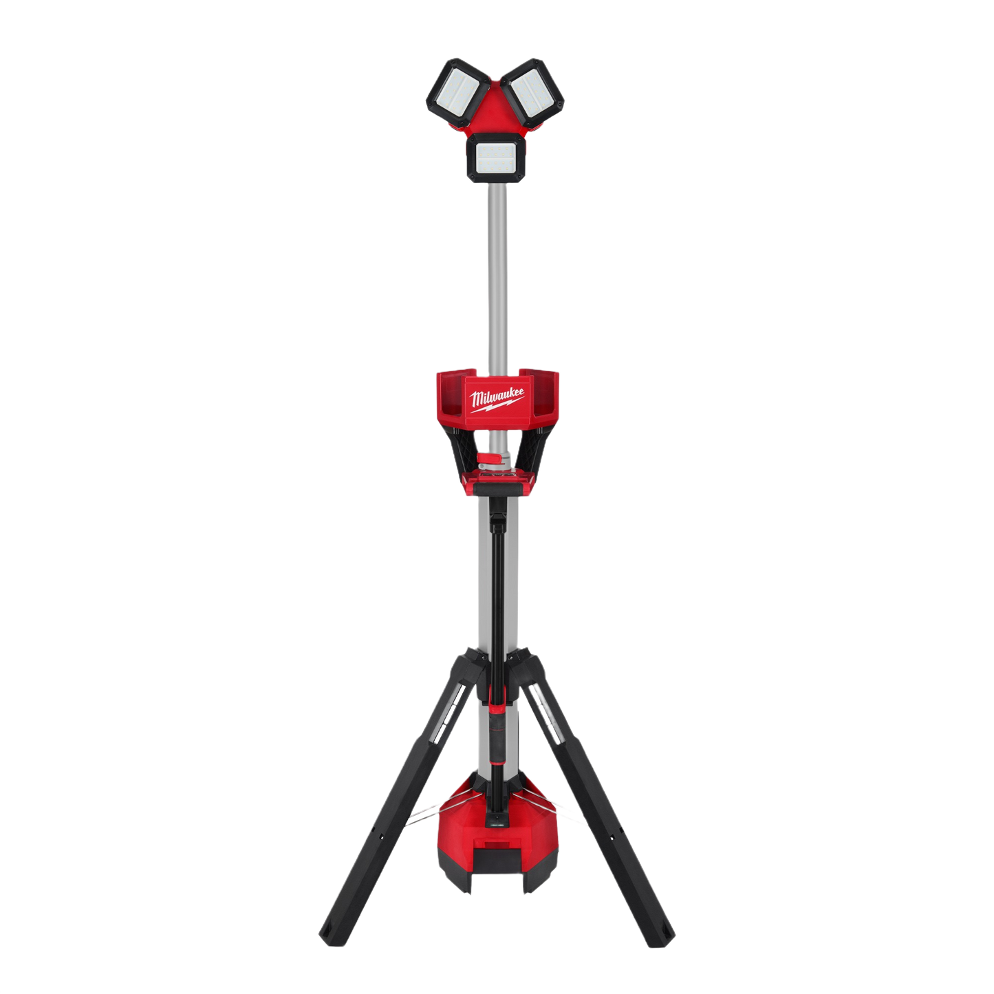 Red and black adjustable Milwaukee utility tower light with tripod stand for work lights and home improvement tools collections