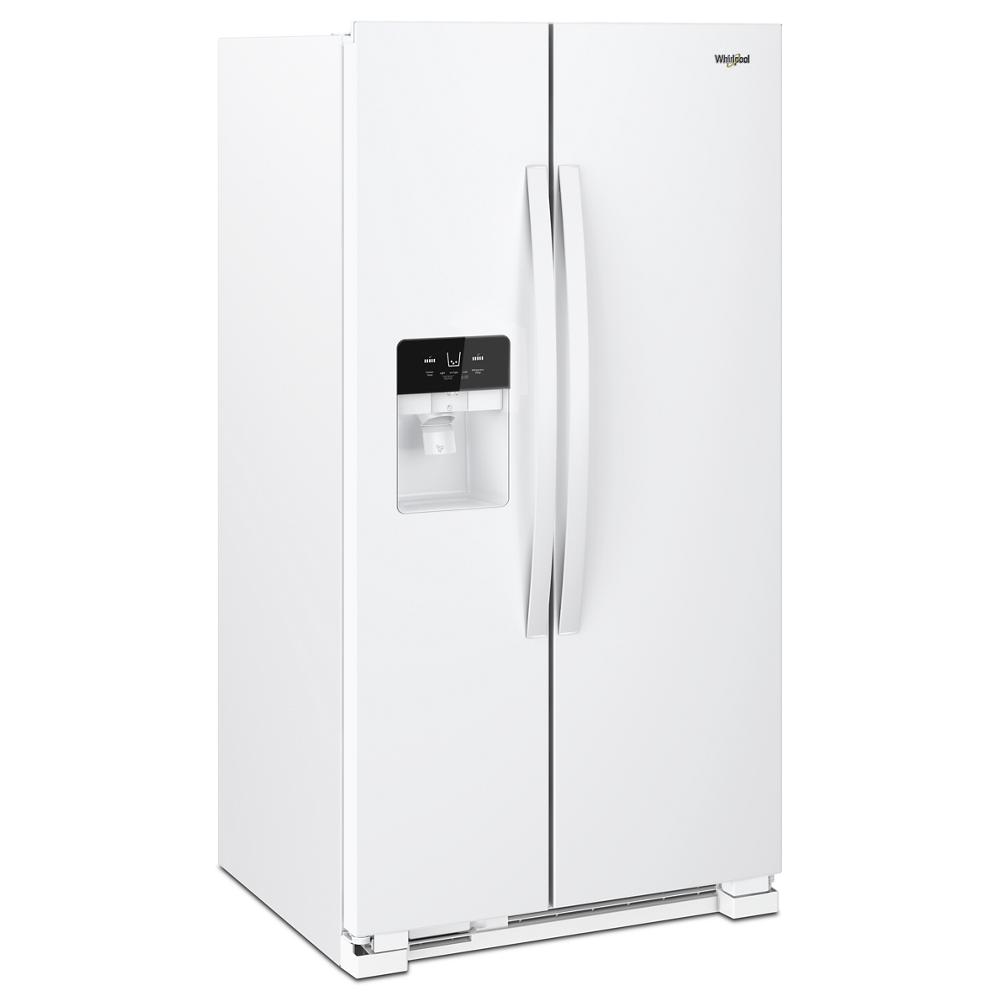White side-by-side refrigerator with external ice and water dispenser in kitchen and appliances collection