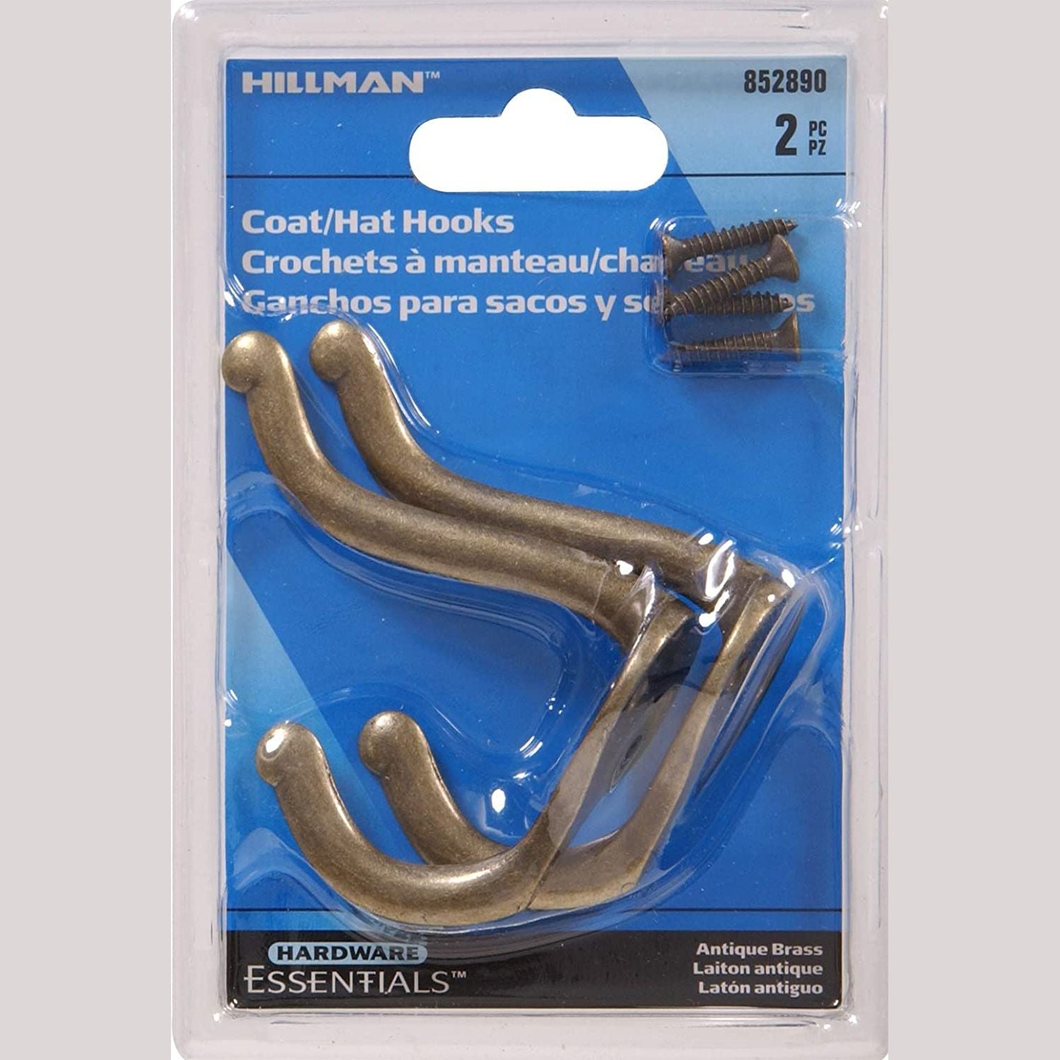 Antique brass coat and hat hooks with mounting screws for hardware and storage organization under $50 collections
