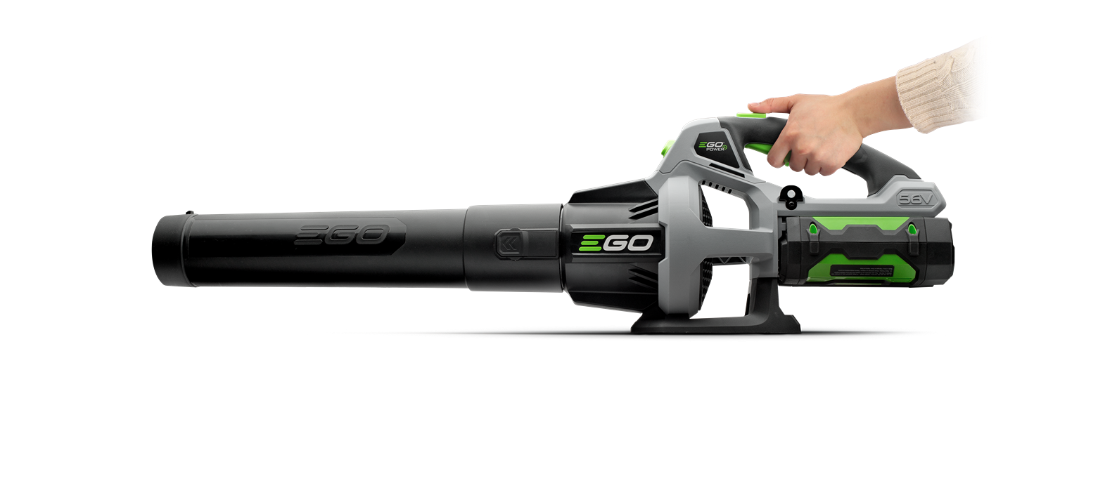 EGO Power+ cordless blower with green lithium battery and ergonomic handle for home improvement tasks