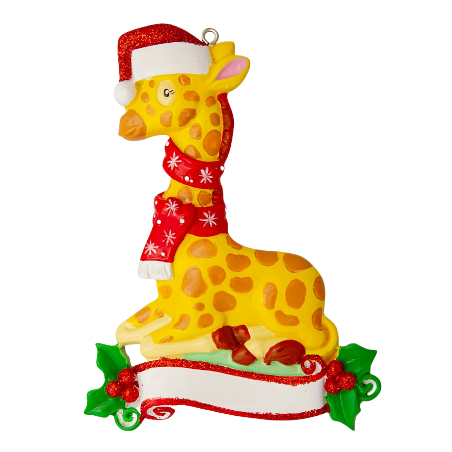 Cheerful giraffe ornament wearing red snowflake scarf and Santa hat for Christmas Ornaments & Tree Decorations under $50 collection