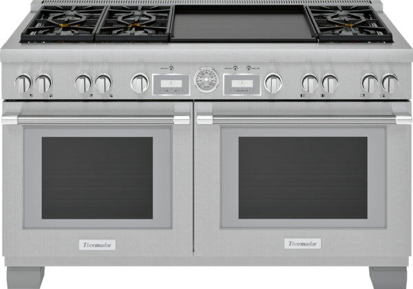 Stainless steel dual fuel range with six burners, griddle, and two large ovens in Kitchen & Kitchenware collection