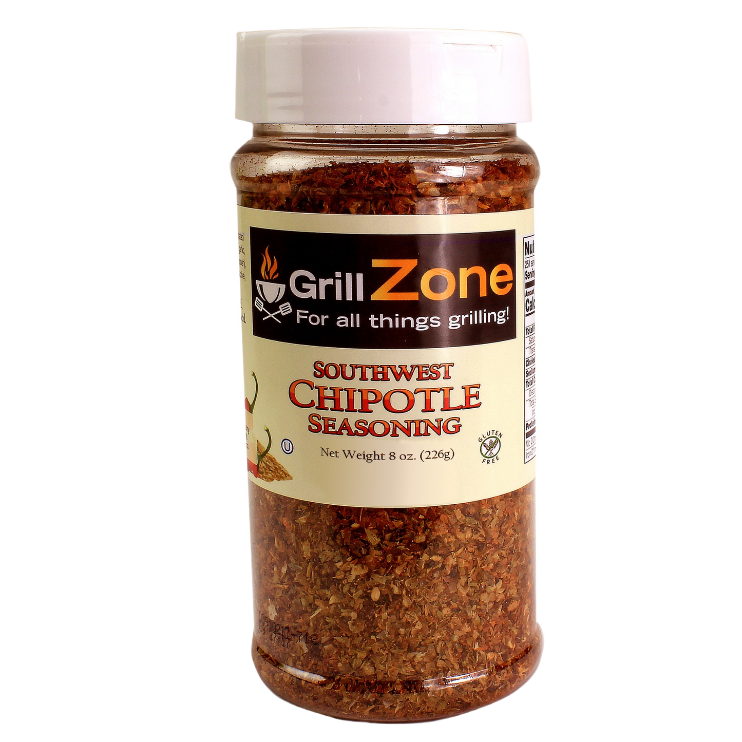 Clear plastic jar of Grill Zone Southwest chipotle seasoning with white lid for grilling sauces and spices under $50 collections