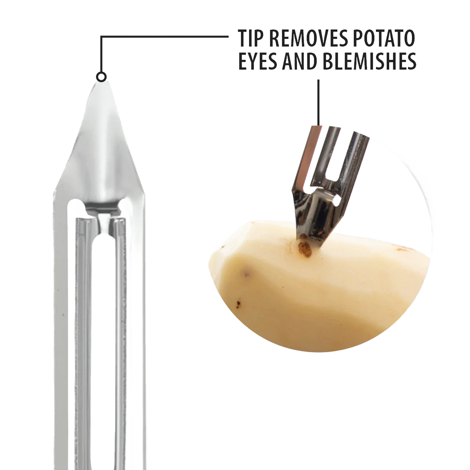 Metal vegetable peeler with pointed tip for removing potato eyes, in Kitchenware and Cooking Utensils collections under $50