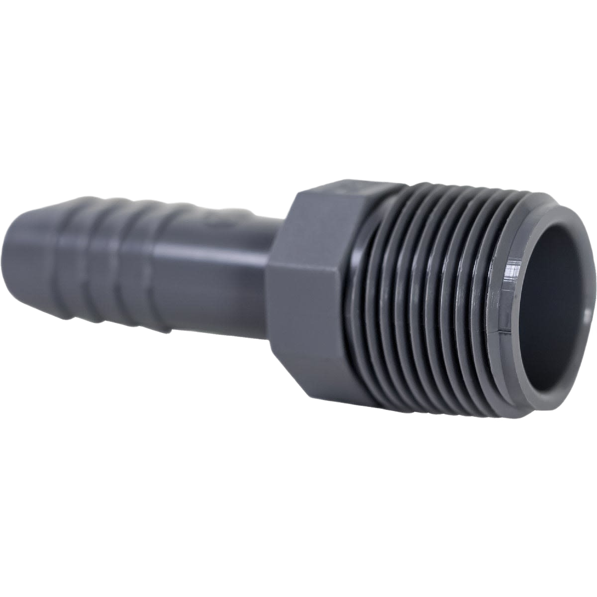 Black polypropylene hose adapter with male pipe threads for plumbing applications in pipes and fittings collections