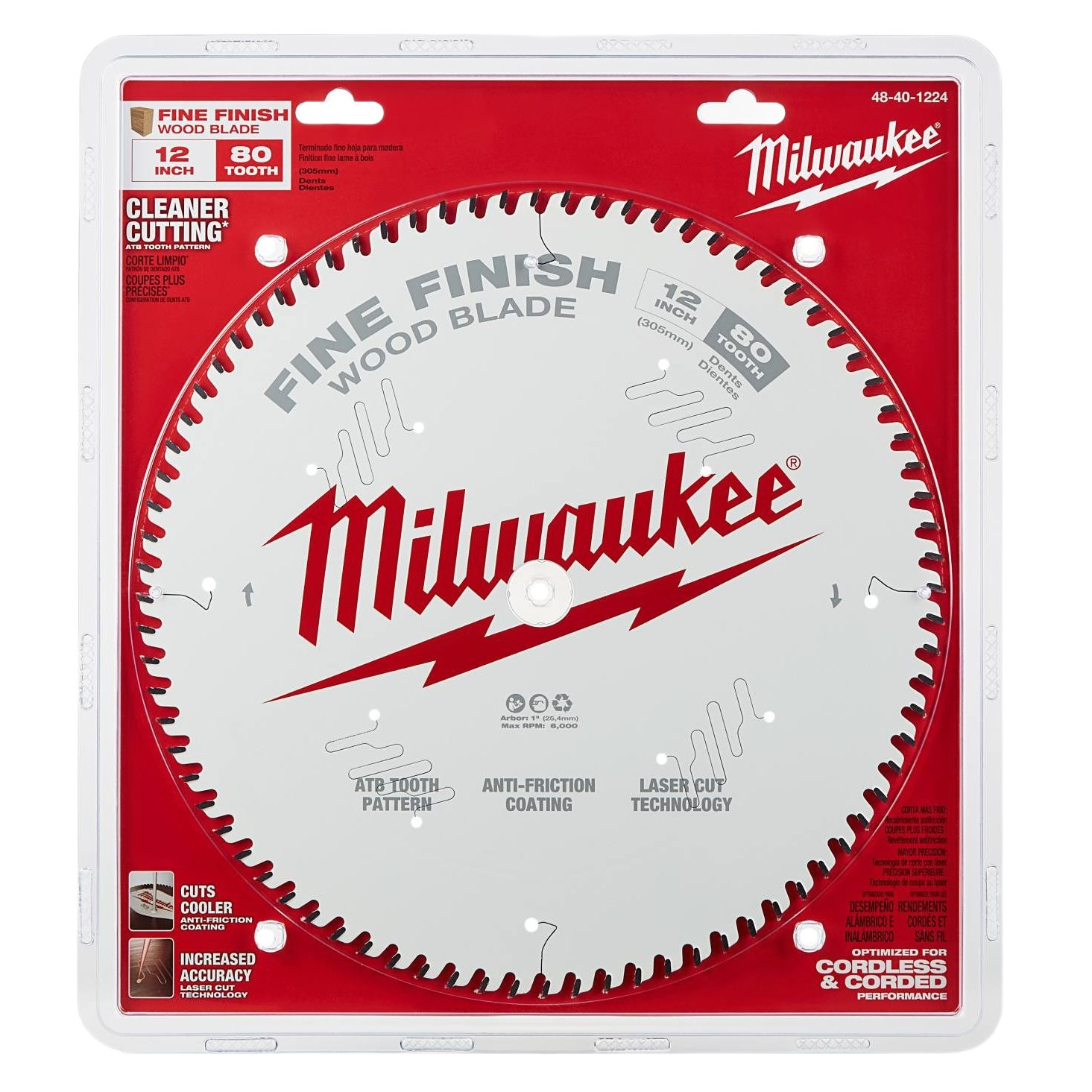 Milwaukee 12 inch 80-tooth circular saw blade with anti-friction coating for precise wood cutting tools accessories