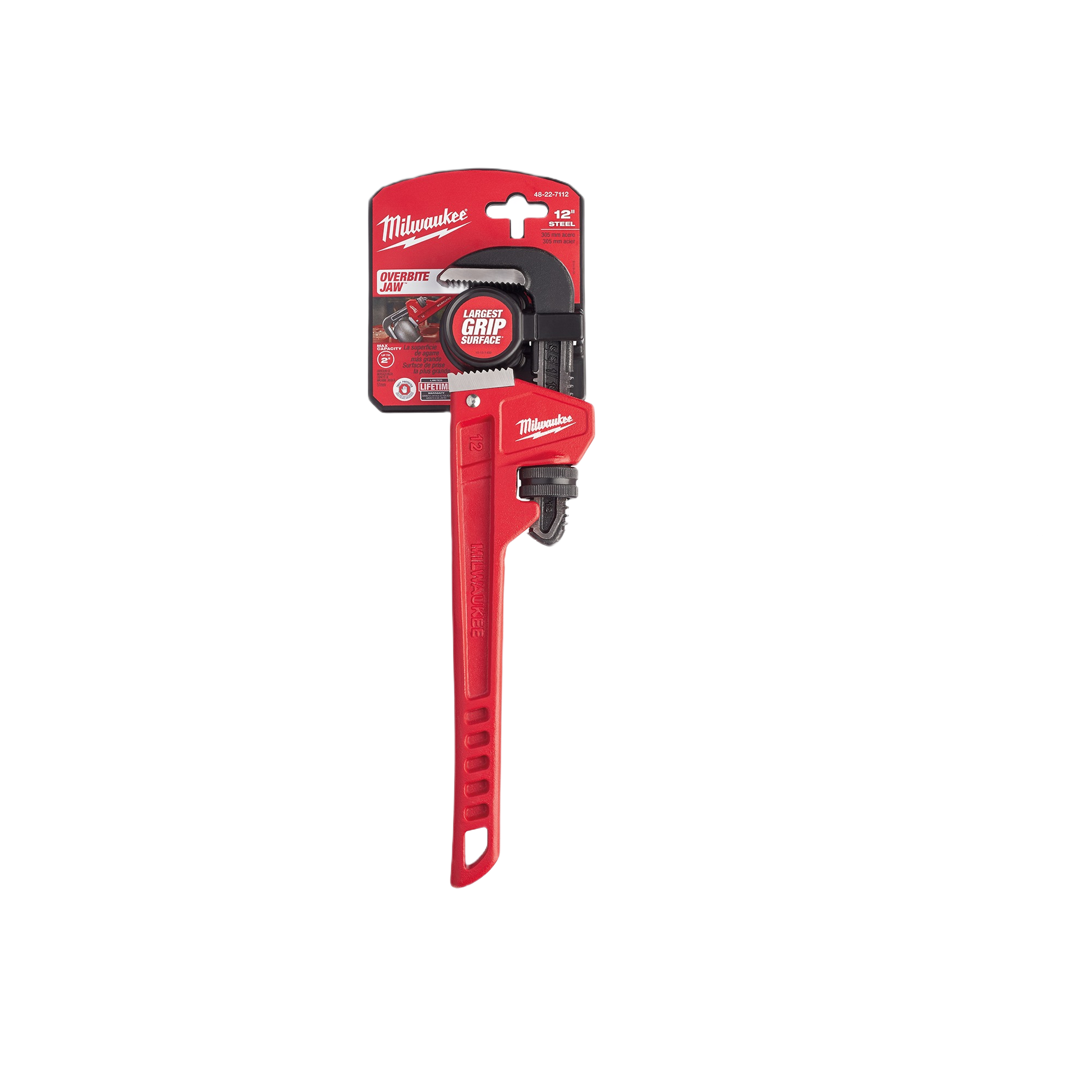 Heavy-duty red steel pipe wrench with oversized jaw for enhanced grip in plumbing and home improvement projects