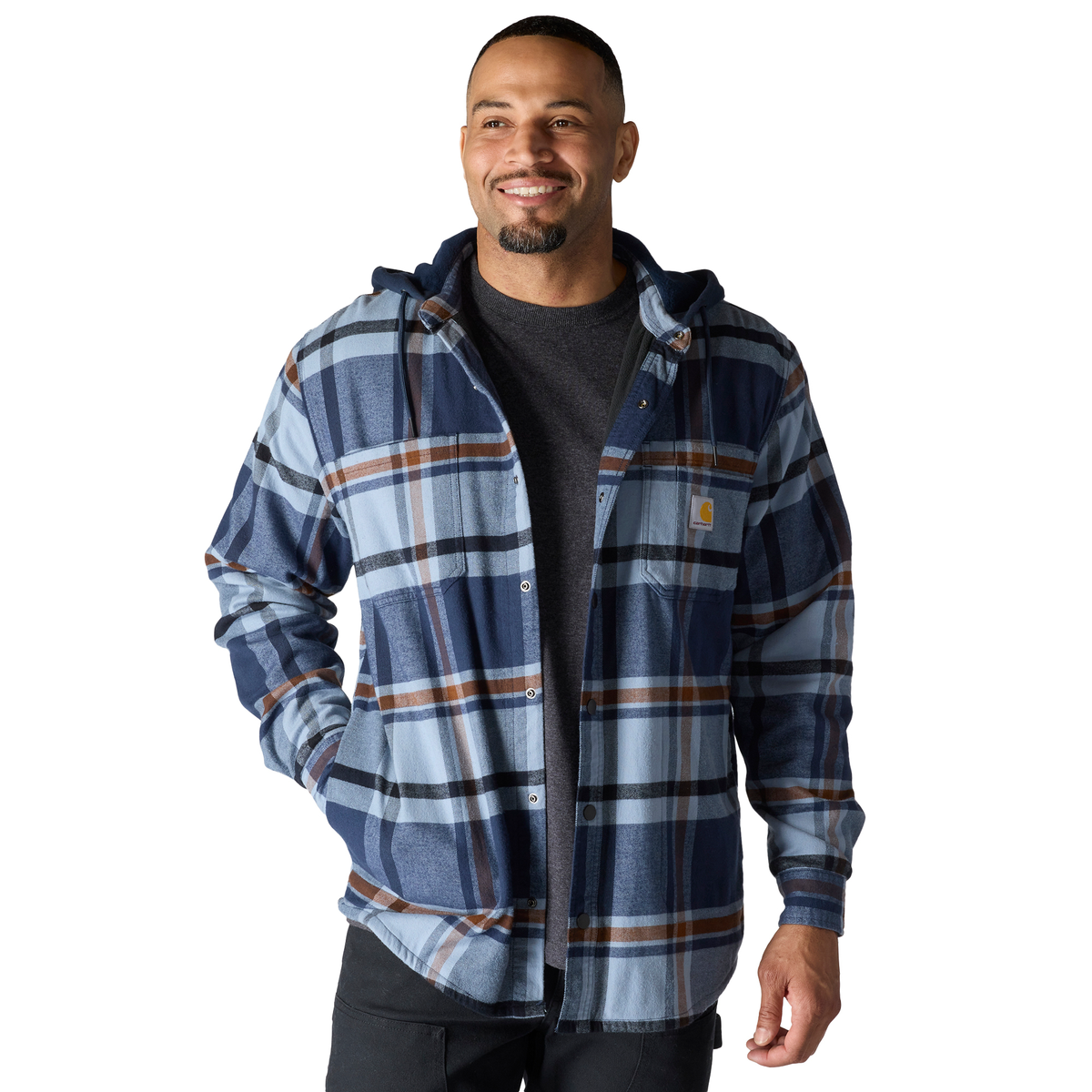 Carhartt Hamilton Relaxed Plaid Shirt Jac - Navy, Tall 2XL
