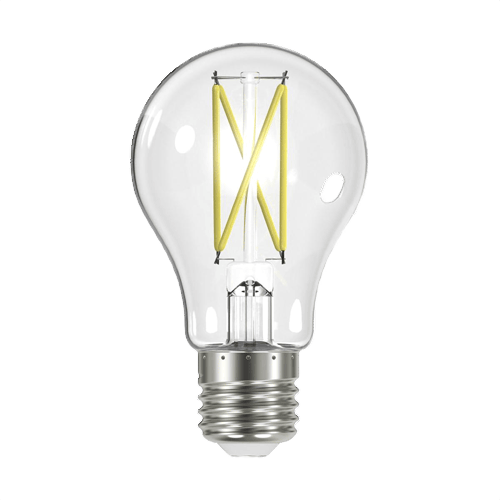 Clear 7 watt LED light bulb with visible yellow filament and medium screw base for household lighting use