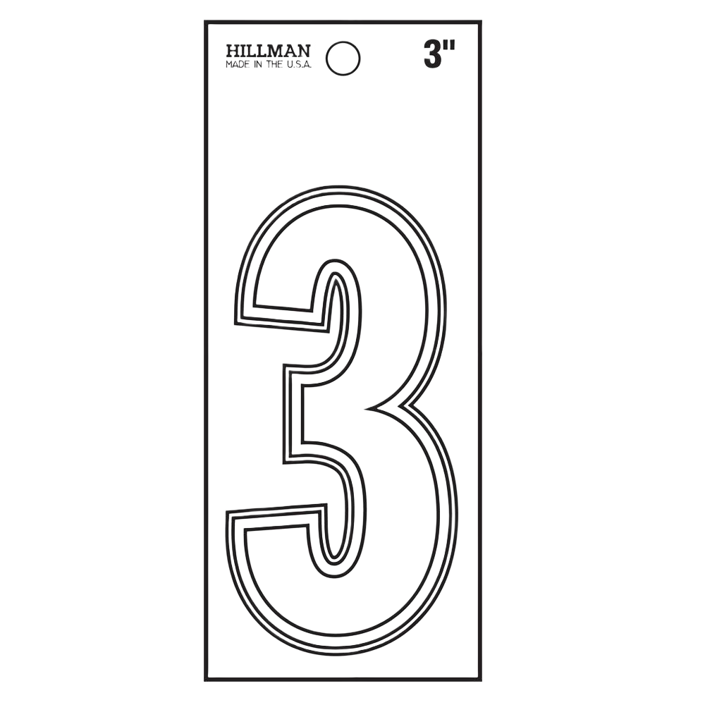 White matte vinyl die-cut number 3 sticker for labeling and home improvement applications