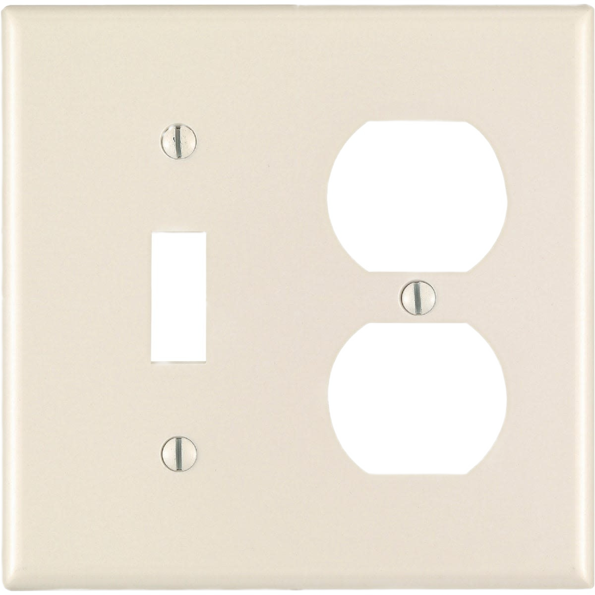Almond-colored 2-gang wall plate combining single toggle switch and duplex outlet for home improvement projects
