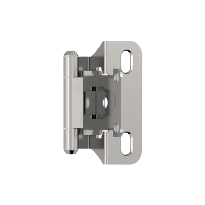 Polished chrome partial wrap cabinet hinge with self-closing mechanism for home improvement and tool projects