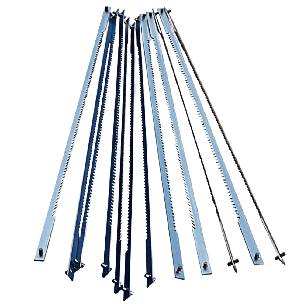 Set of medium 6-1/2 inch coping saw blades with 15 teeth per inch for precision cutting in home improvement tasks
