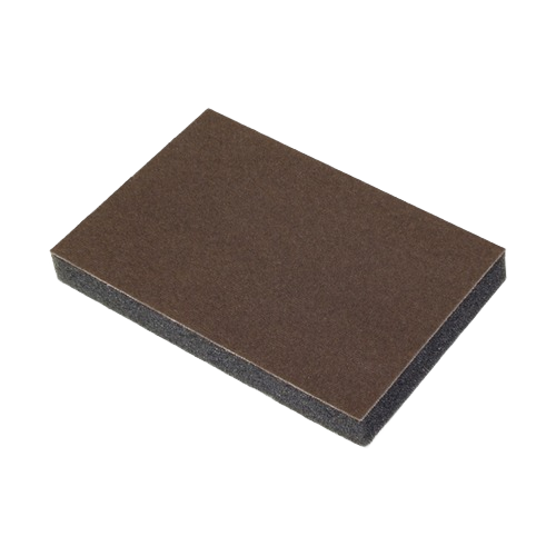 Medium grit sanding sponge with firm foam backing for smoothing surfaces in home improvement and paint supply tasks