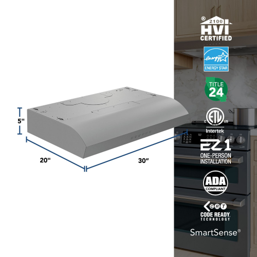 30" Under-Cabinet Range Hood, 490 MAX Blower CFM 1.1 Sones, 3 Speed
